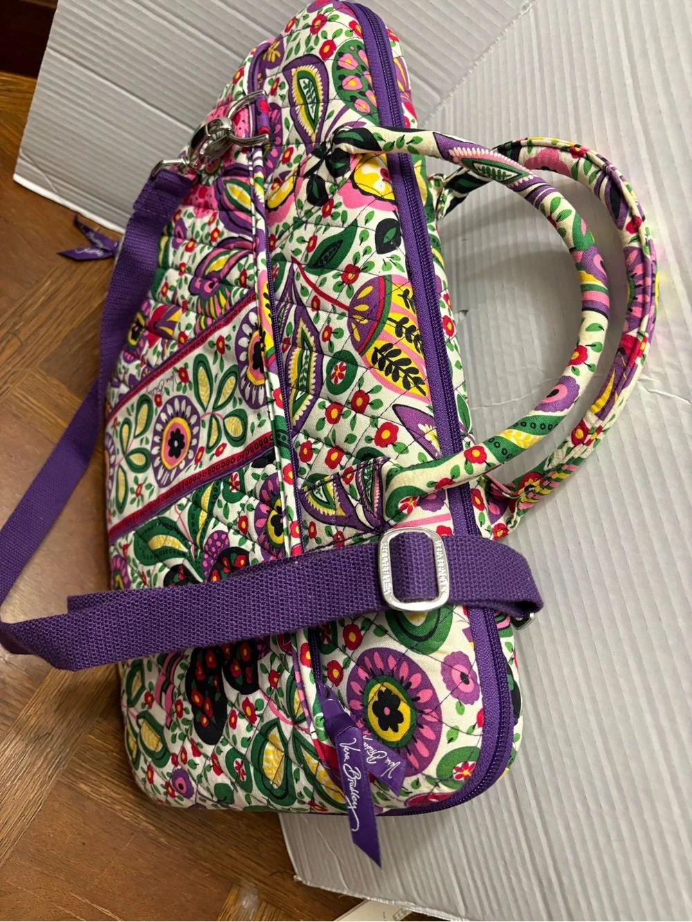 Vera Bradley Quilted Floral Laptop Tote in Purple and Green